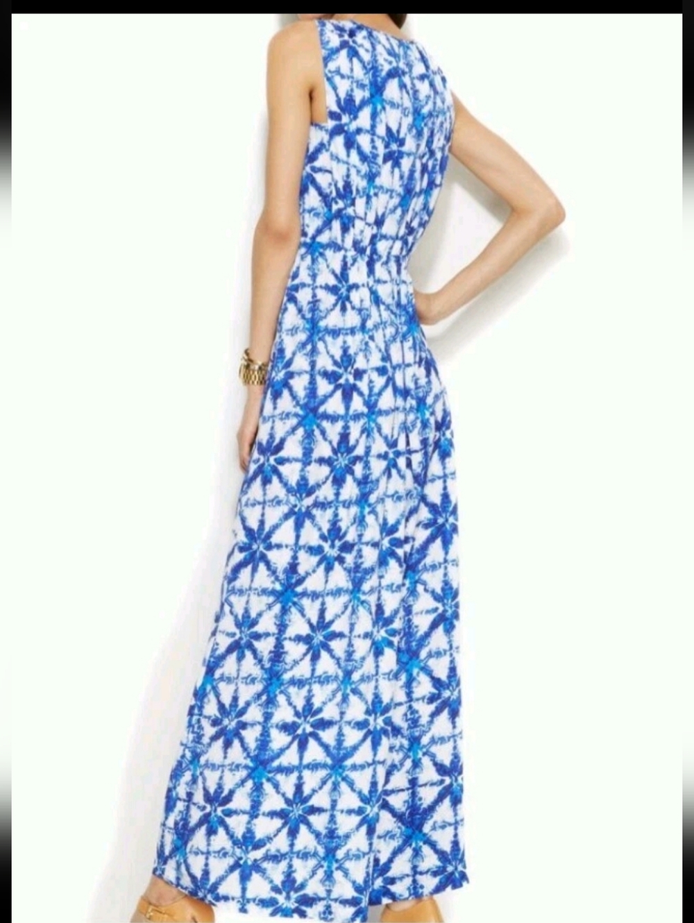 New Michael Kors Maxi Dress Sleeveless Scoop Neck Size XXS Blue Tie Dye